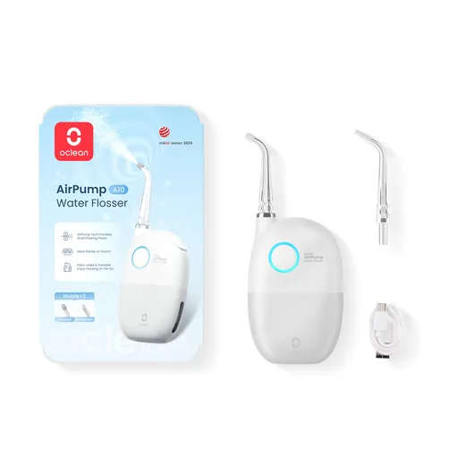 Dus dentar Oclean AirPump A10, 3 moduri, 2 duze, 40 zile autonomie, IPX7, USB-C, Gri