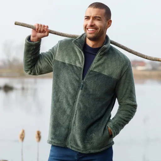 Hanorac din fleece plușat în două culori cu fermoar