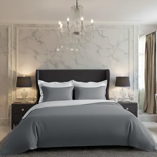 Lenjerie de pat 1 pers.,, Luxury Collection din satin, alb/gri, gri închis, 140 x 200 cm, 70 x 90 cm