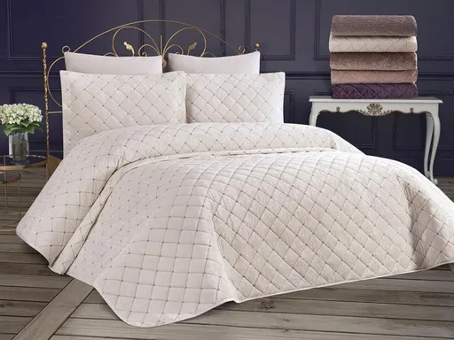 Set cuvertura de pat dubla 3 piese, L'essentiel Maison, Dessert, Crem