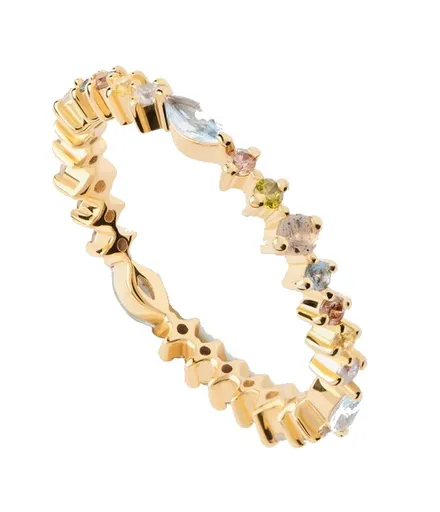 PDPAOLA Inel pentru femei placat cu aur decorat cu pietre de zircon colorate Lotus Colors AN01-C80 48 mm