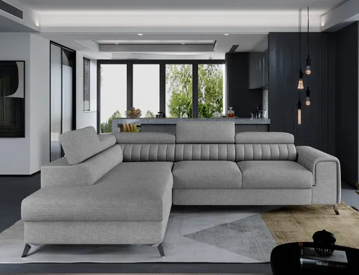 Coltar extensibil stanga 4 locuri, ELTAP, Lau-20, Laurence, 278x205x92 cm, lemn/poliester, gri deschis