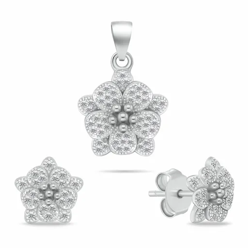 Brilio Silver Set de bijuterii cu zirconiu, argint, floral SET264W (cercei, pandantiv)