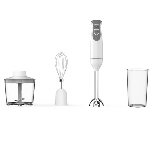 Blender, tocator si mixer 3in1 Oliver Voltz OV51112NSC, 600W, 700 ml, 2 viteze, Lama din otel inoxidabil si tel, Alb