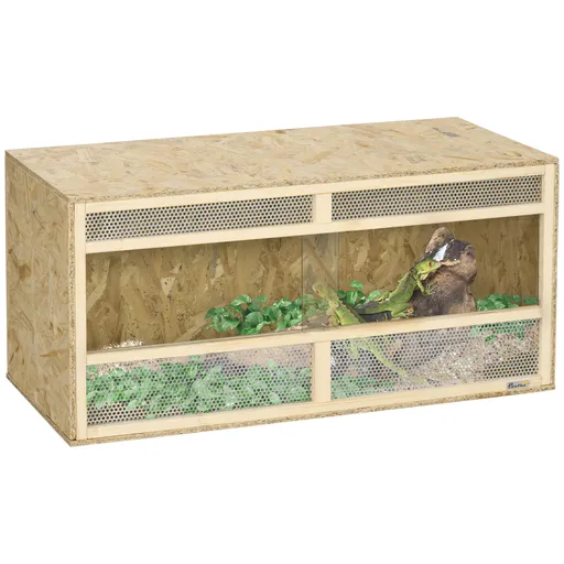 PawHut Terariu din lemn OSB pentru reptile cu ușă culisantă din sticlă - 100 x 47 x 47 cm lemn natural | Aosom Romania