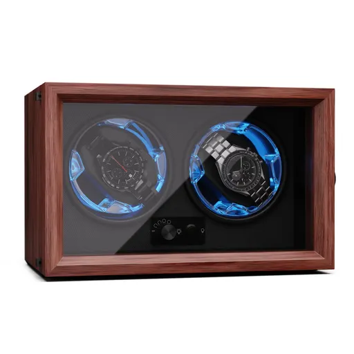 Klarstein Brienz 2, cutie de întors ceasuri, 2 ceasuri, 4 moduri, aspect de lemn, lumină interioară albastră