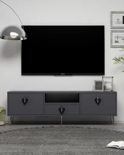 Comoda TV, Hanah Home, 1312-DROP-32, 140x45x30 cm, PAL , Anthracite / Black / Silver