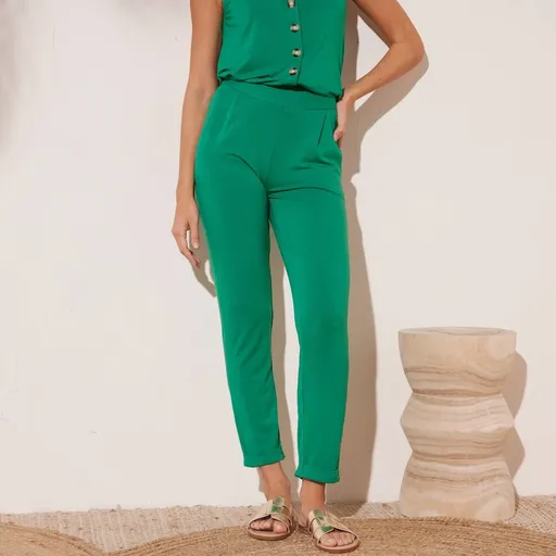 Pantaloni monocromi îngustați din tricot aerisit