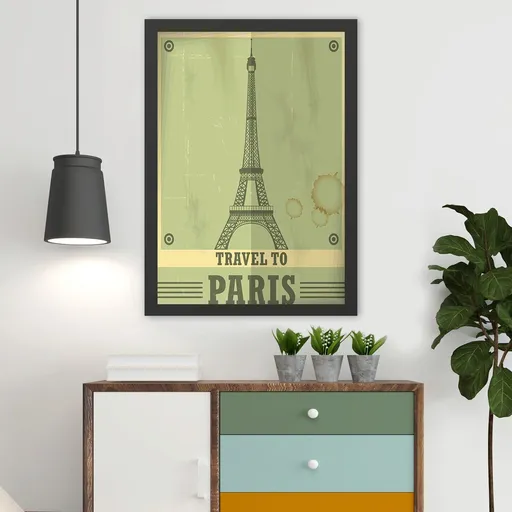 Tablou decorativ, Travel To Paris (40 x 55), Polistiren, Verde