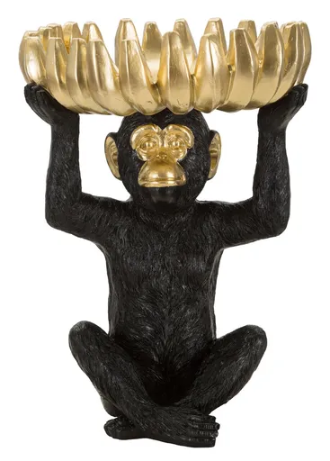 Statueta / figurina decorativa cu tava Monkey, Mauro Ferretti, 23x31.5 cm, polirasina, negru/auriu