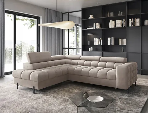 Coltar extensibil stanga 5 locuri ELTAP, LT-02PA, Ferucce, 276x200x93 cm, lemn/poliester, bej deschis