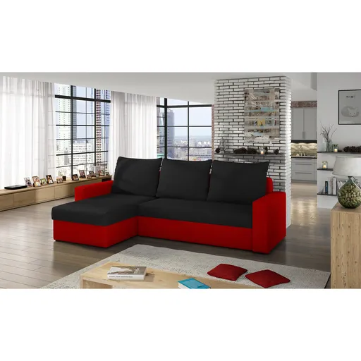 Coltar extensibil reversibil 3 locuri ELTAP, Livio, 237x150x72 cm, lemn/poliester, negru/rosu