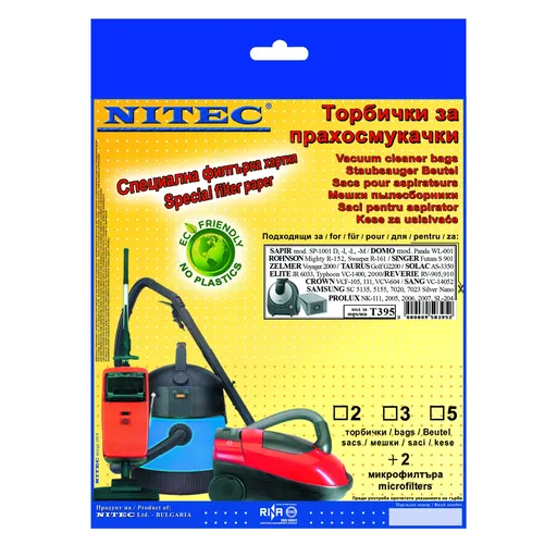 Set 5 saci de gunoi si 2 microfiltre pentru aspirator Nitec Т395, Gri