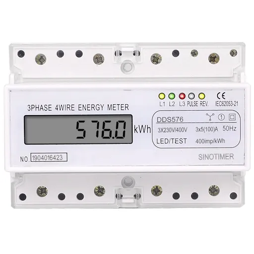 Contor trifazic de energie electrica, Sinotimer, 230/400V AC 50Hz, 3x5(100)A, ecran digital LED, DDS576
