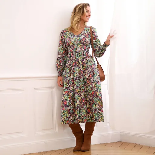 Rochie midi fluidă din viscoză imprimată