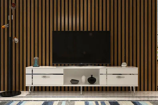 Comoda TV, Hanah Home, Line, 150x40.6x29.6 cm, Alb / Argintiu