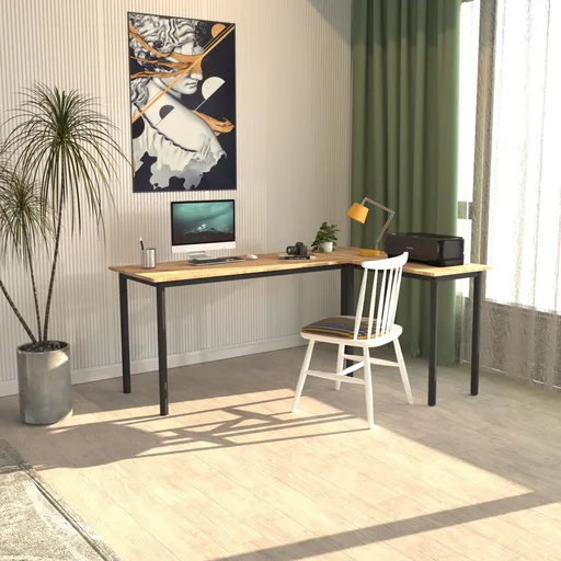 Birou, Hanah Home, Viva L, 150x74.8x120 cm, Negru / Pin Atlantic