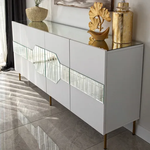 Consola, Hanah Home, Milan, 180x80x40 cm, Alb/Auriu