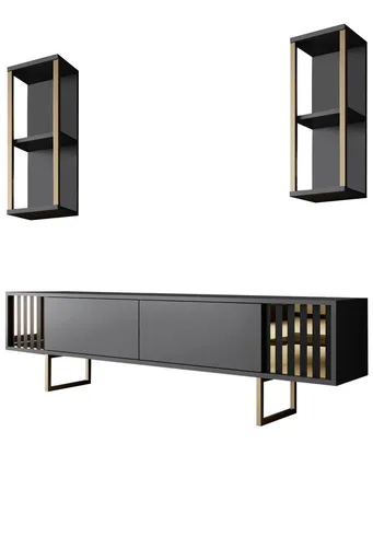 Set mobilier living, Hanah Home, Gold Line, Antracit / Aur