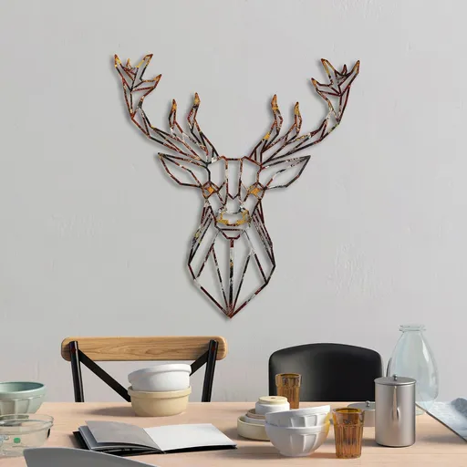 Decoratiune de perete, Deer, Width: 60 cm  Height: 65 cm, Multicolor