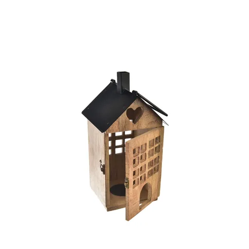 Felinar din lemn de mango InDecor Black, 18 x 18x 36 cm, S