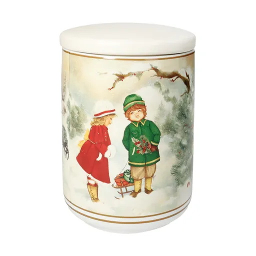 Recipient cu capac, Cuccioli Romantic Kids, Brandani, 10x14.5 cm, portelan New Bone China