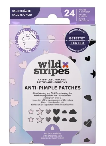 Wild Stripes Plasturi hidrocoloizi pentru acnee cu acid salicilic Holo Clear (Anti-Pimple Patches) 24 bucăți