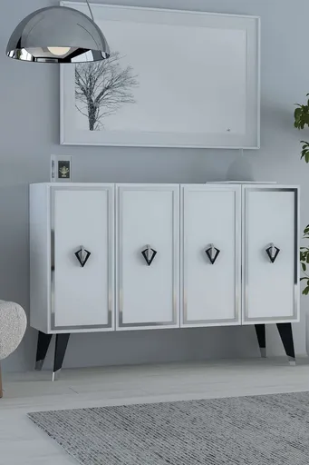 Consola, Hanah Home, 8176KM-32, 120x80x29.6 cm, PAL , White / Black / Silver