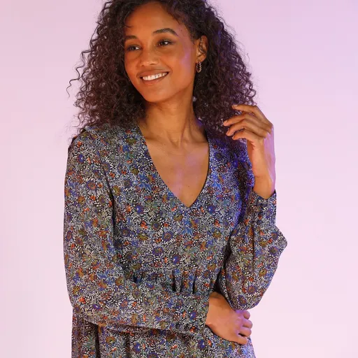 Rochie din voal de georgeta, cu imprimeu floral