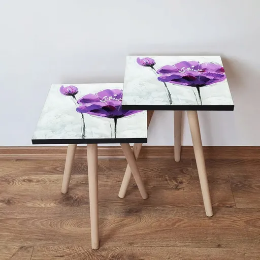 Set masute 2 piese, Hanah Home, 2Shp312, Liliac / Mov / Negru / Alb