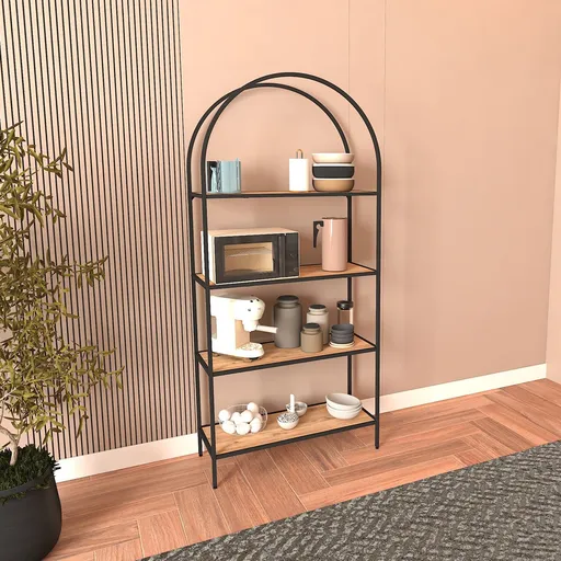 Corp biblioteca, Hanah Home, Mona 80, 80x175x30 cm, Negru / Pin Atlantic