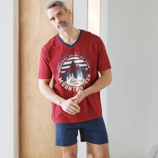 Pijamale cu pantaloni scurți imprimați și decolteu în V