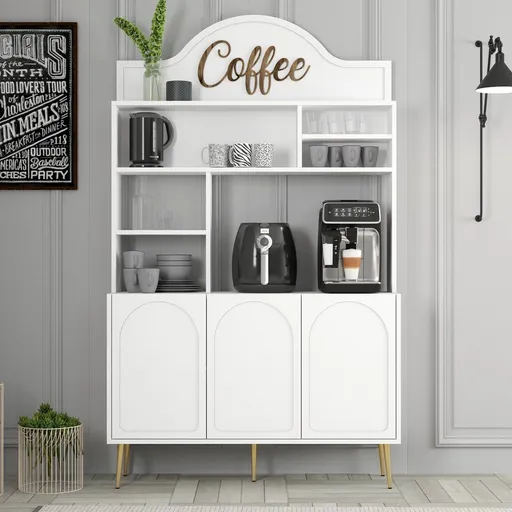 Dulap de bar pentru cafea, Hanah Home, Lyon 120, 120x202x35 cm, Alb/Auriu