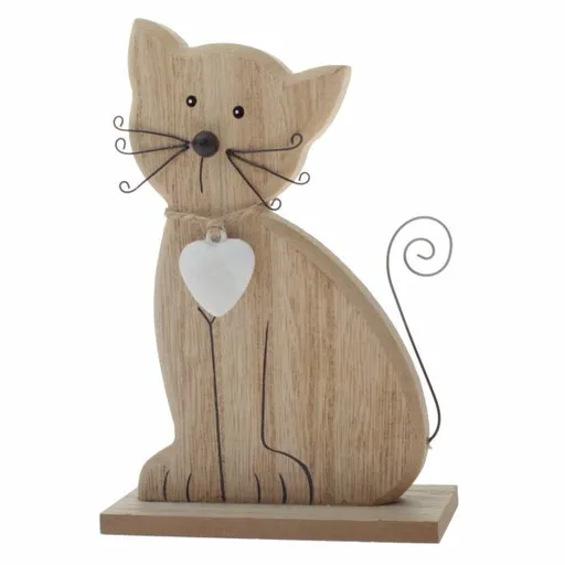 Decorație pisică din lemn 15 cm, maro