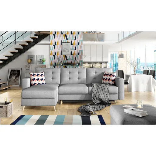 Coltar extensibil reversibil 3 locuri ELTAP, AsgL-17, Asgard, 248x162x93 cm, lemn/poliester, gri deschis