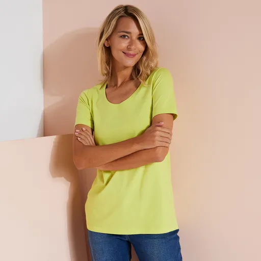 Tricou de culoare solidă cu gât rotund, bumbac organic