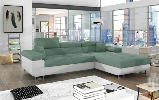 Coltar extensibil dreapta 4 locuri ELTAP, Armd-09, Armando, 289x203x85 cm, lemn/poliester, verde/alb