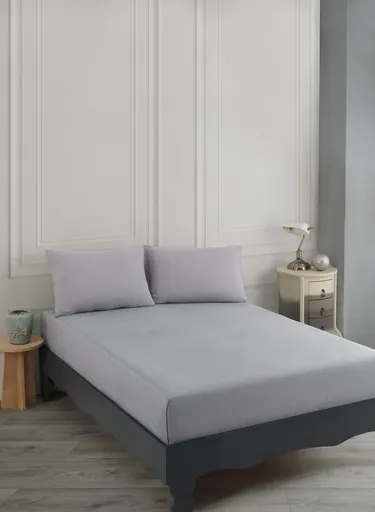 Set de pat pentru o persoana (cearceaf cu elastic si perna) 2 piese, L'essentiel Maison, Road Potlu, Bumbac;Poliester, Gri deschis