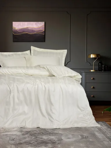 Set cuvertura matlasata dubla Bamboo, L'essentiel Maison, Bamboo Stripe, Ecru