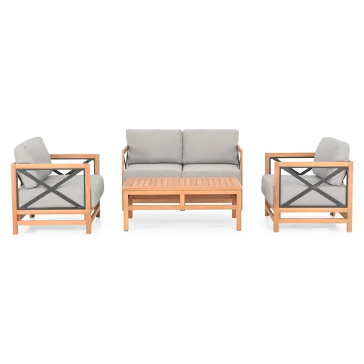 Set mobilier de gradina/terasa 4 piese Pure, lemn de eucalipt/aluminiu, natur/gri