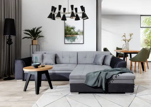 Coltar extensibil dreapta 4 locuri, ELTAP, Sorento, 296x194x78 cm, lemn/poliester, gri deschis/gri inchis