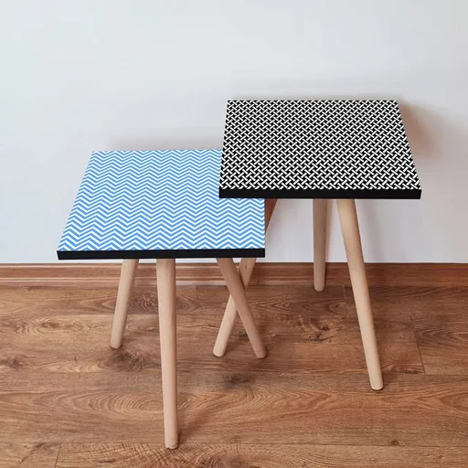 Set masute 2 piese, Hanah Home, 2Shp504, Albastru / Negru / Alb