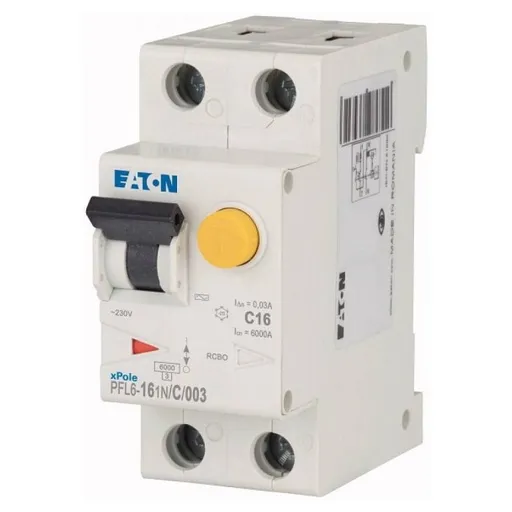 Siguranta diferentiala RCBO 1P+N 16A 6KA 30mA tip AC Eaton PFL6-16/1N/C/003 286467