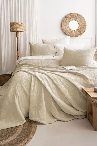 Set cuvertura de pat dubla 3 piese, L'essentiel Maison, Bambi, Bumbac , Bej
