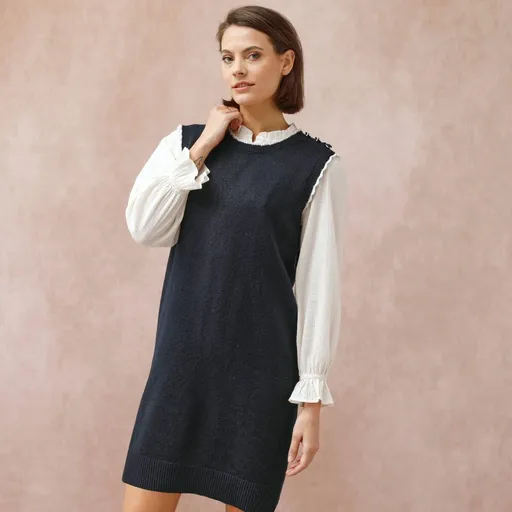 Rochie tricotată fără mâneci, cu amestec de lână