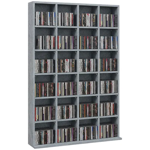 HOMCOM Mobilier de depozitare multimedia 480 CD-uri/312 DVD-uri - bibliotecă din lemn cu rafturi reglabile, 89 x 130,5 cm, gri | Aosom Romania