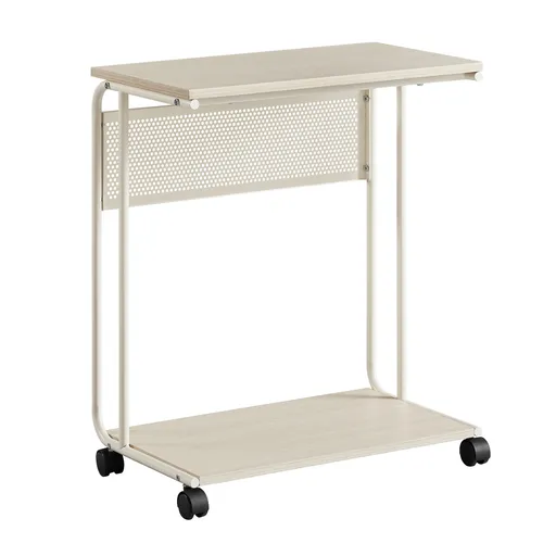 Masuta de cafea in forma de C, cu roti, Vasagle, 55x24x66 cm, max 50 kg, PAL/otel, crem/alb