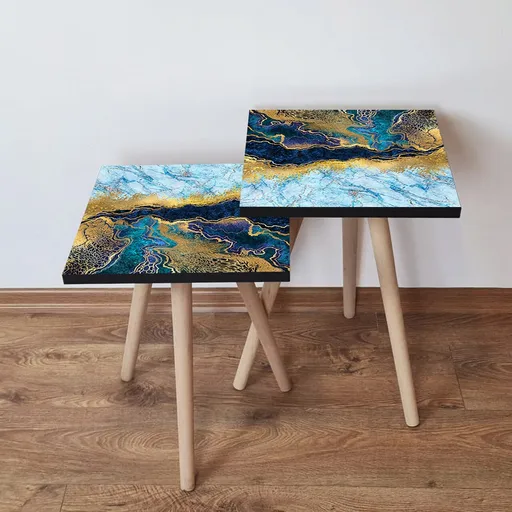 Set masute 2 piese, Hanah Home, 2Shp90, Bleumarin / Auriu / Alb