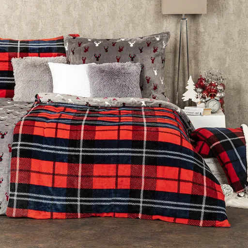 Lenjerie de pat din microflanelă 4Home Carouri roșu, 140 x 200 cm, 70 x 90 cm