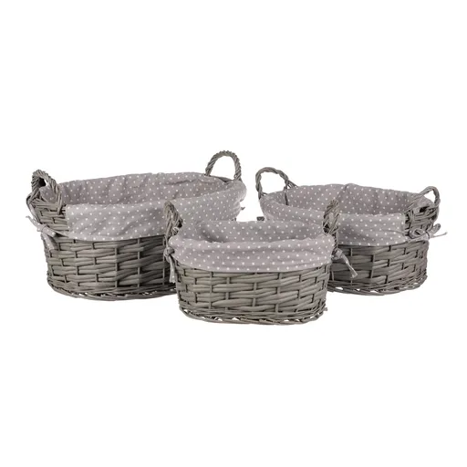 Set coșuri împletite cu țesătură Buline gri, 3 buc 3 dimensiuni, 39 x 22 x 31 cm
